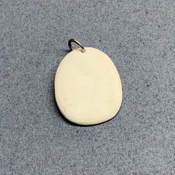 Frozen Blue Crystal Pendant 2.25 In White Ceramic Oval Silver Loop Hanger Elsa - Picture 3 of 4